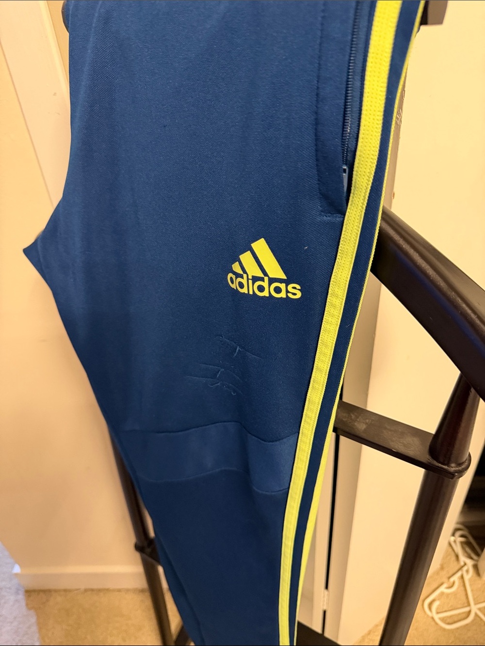adidas Blue Sweatpants with Bright Yellow Side Stripes